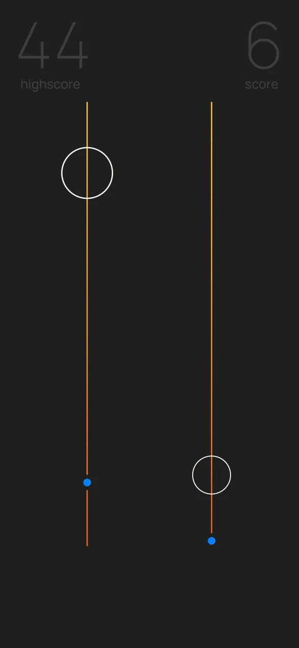 baut gameplay with two vertical tracks, outlined circles, and blue dots on a dark background