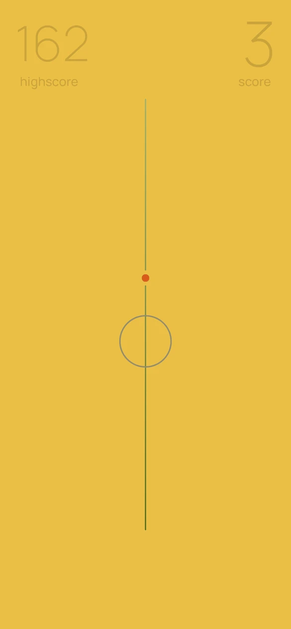 An orange dot and outlined circle on a single track against a yellow background