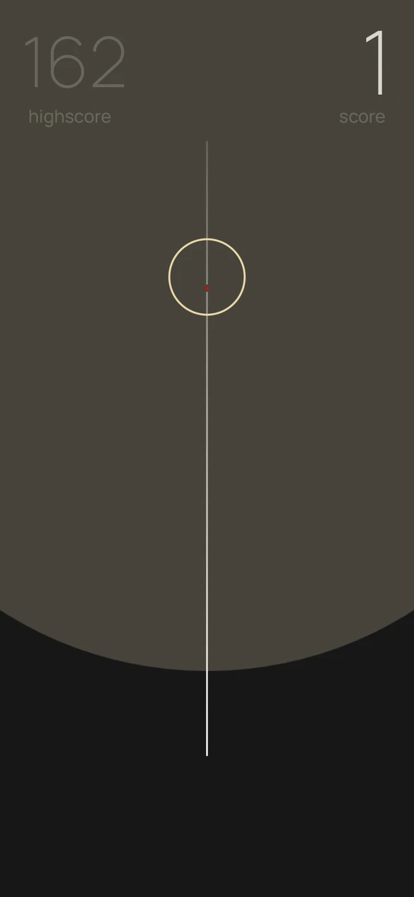 A cream outlined circle on a vertical track against a charcoal and muted gray background