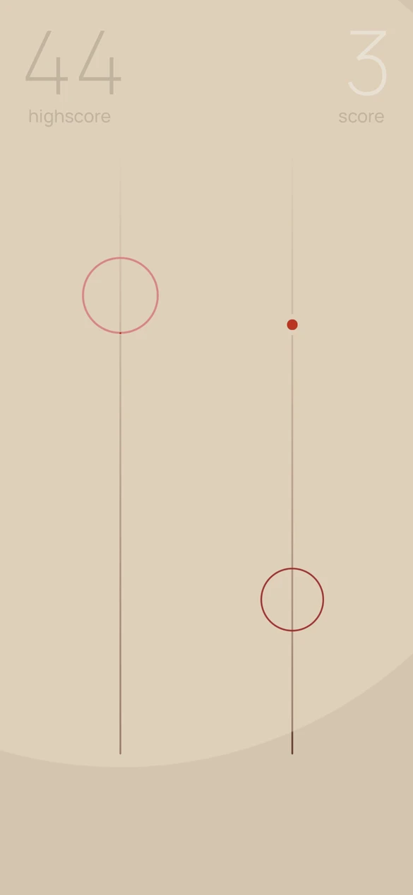 Two tracks with red circles and dots against a light beige background