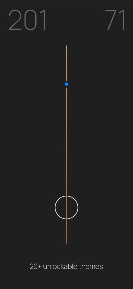 baut gameplay in a dark theme with a blue dot, a white circle, and a gold line